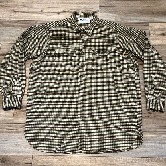 Men's New England Gentleman Flannel Button Up Shirt SZ XXL Check Tan Blue Red - Picture 2 of 10